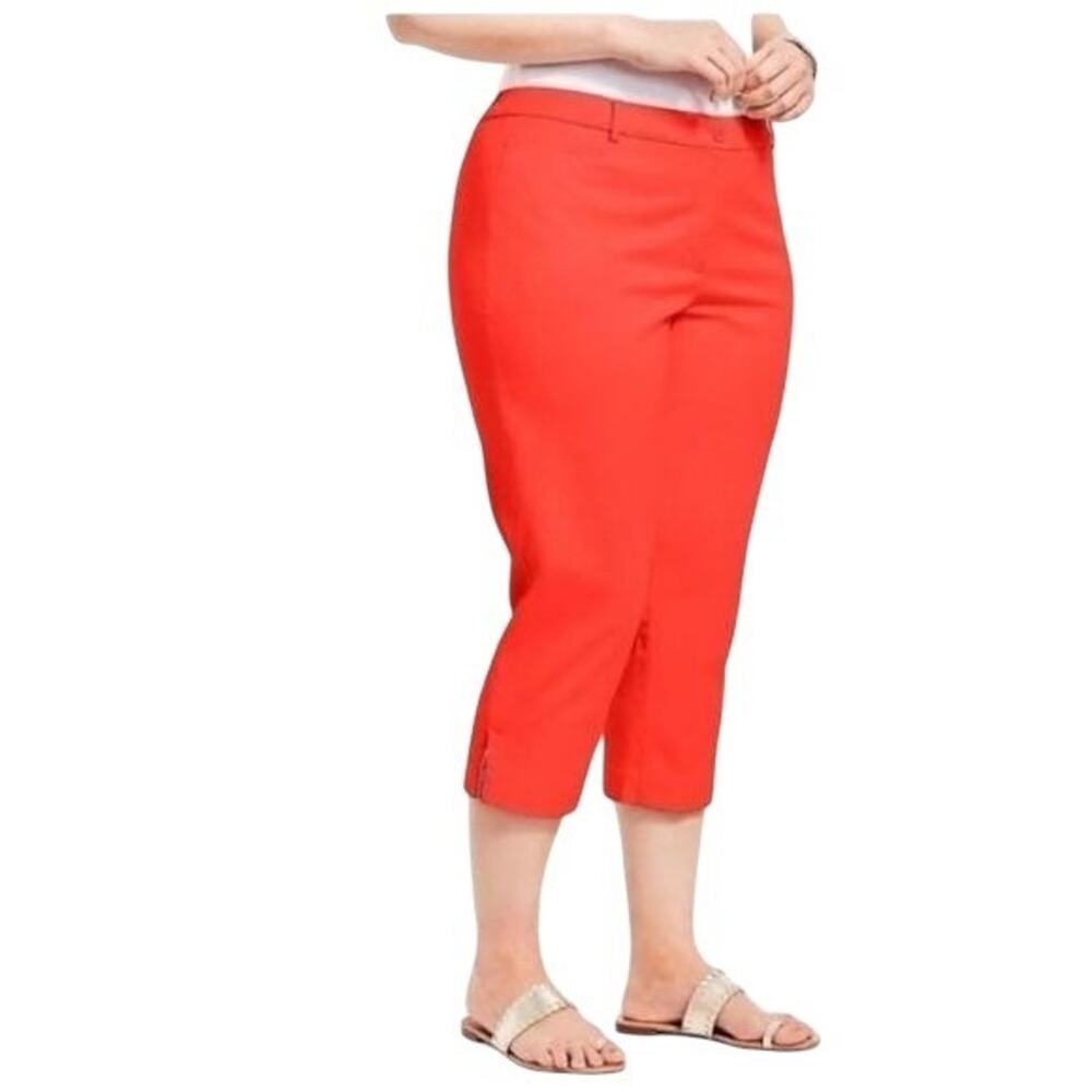 Talbots Orangey Red Heritage Pants Ankle Slit Cropped Trouser Career Casual 22W
